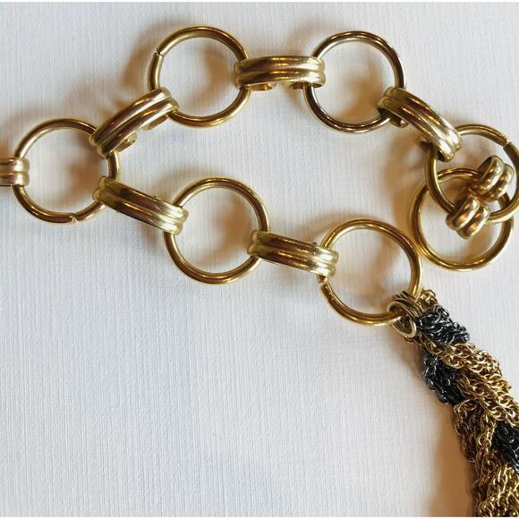 Vintage Goldtone and Black Braided Chain Statement 32" Necklace - Picture 5 of 7